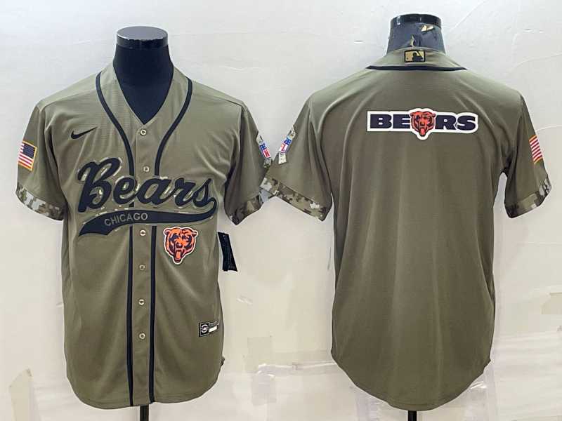 Men%27s Chicago Bears Olive Salute to Service Team Big Logo Cool Base Stitched Baseball Jersey